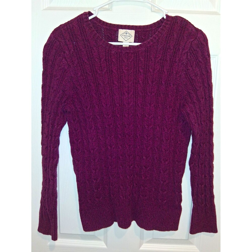 St. John's Bay Purple Cable-Knit Crew Neck Pullover Sweater Womens Petite PL
